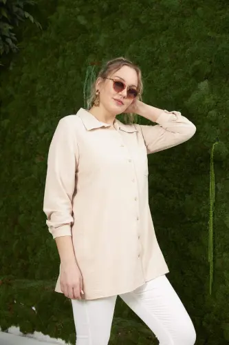 Plus Size Mink Shirt with Side Slit Detail - BÜYÜKBEDENIZ (1)