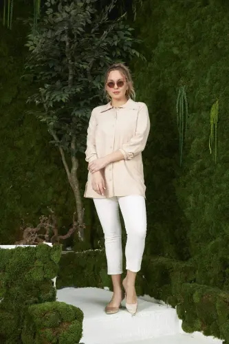 Plus Size Mink Shirt with Side Slit Detail - 10