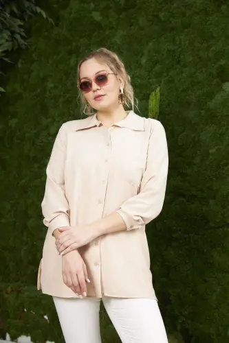 Plus Size Mink Shirt with Side Slit Detail - 3