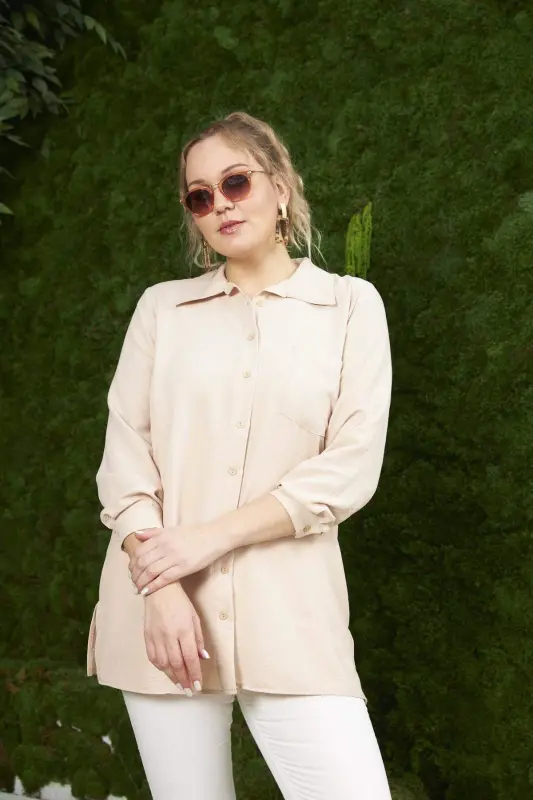 Plus Size Mink Shirt with Side Slit Detail - 3