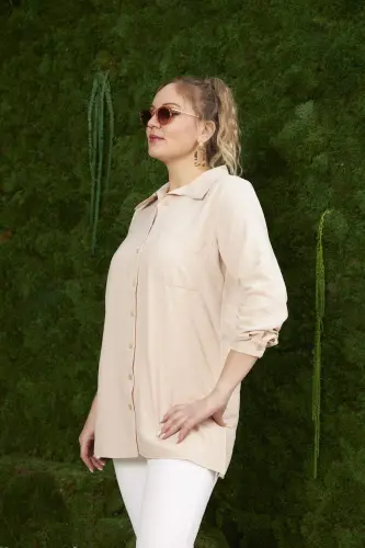 Plus Size Mink Shirt with Side Slit Detail - 4