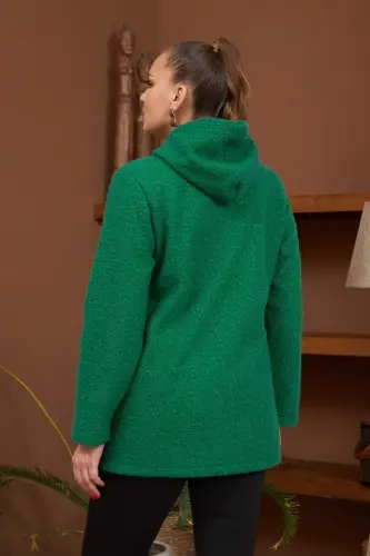 Plus Size Mint Curly Coat with Pocket Detail - 3