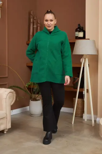 Plus Size Mint Curly Coat with Pocket Detail - 4