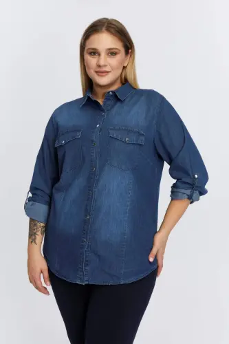 Plus Size Modal Navy Blue Shirt - 1