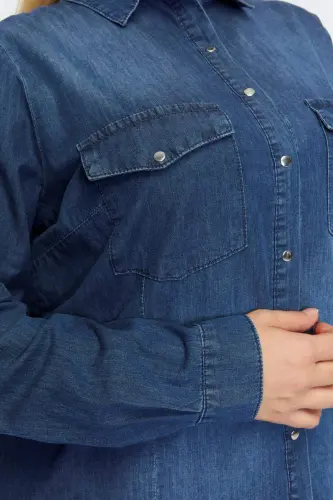 Plus Size Modal Navy Blue Shirt - BÜYÜKBEDENIZ (1)