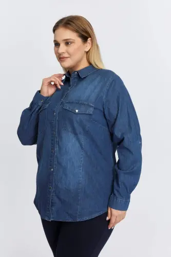 Plus Size Modal Navy Blue Shirt - 3