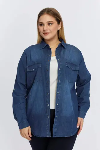 Plus Size Modal Navy Blue Shirt - 4