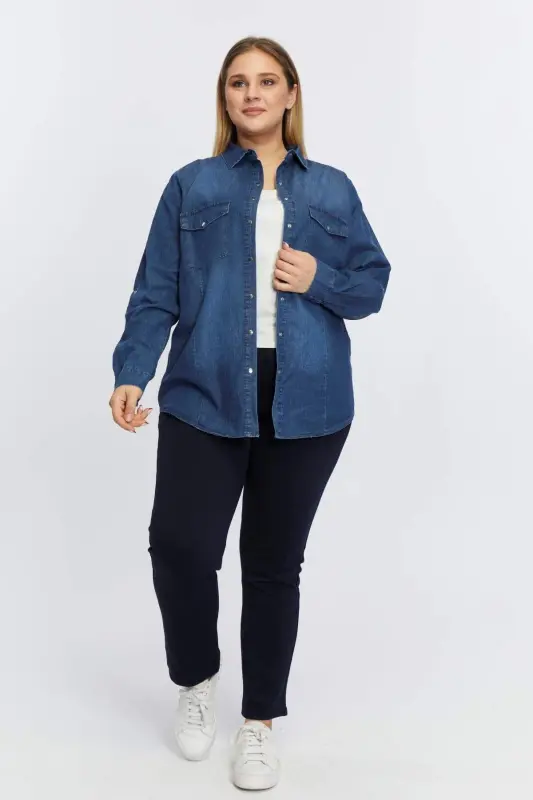 Plus Size Modal Navy Blue Shirt - 5
