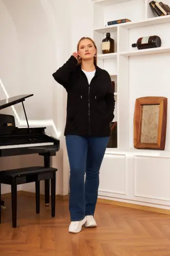 Plus Size Modal Sweatshirt Cardigan Black - 8