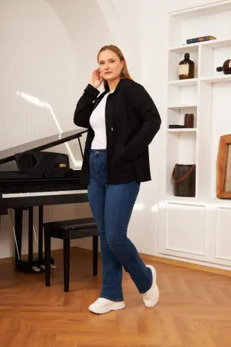 Plus Size Modal Sweatshirt Cardigan Black - 11