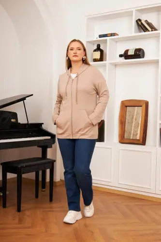 Plus Size Modal Sweatshirt Cardigan Mink - 1
