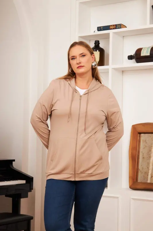 Plus Size Modal Sweatshirt Cardigan Mink - 3