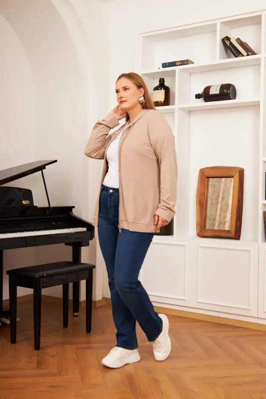 Plus Size Modal Sweatshirt Cardigan Mink - 4