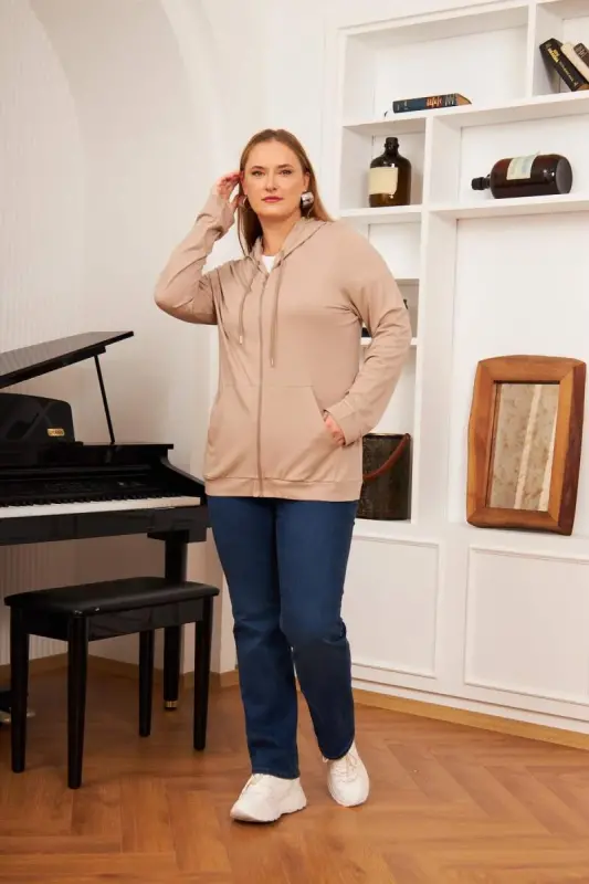 Plus Size Modal Sweatshirt Cardigan Mink - 5