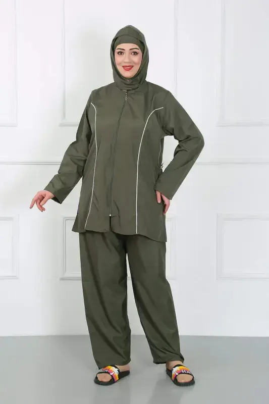 Plus Size Modest Big Swimsuit Khaki 44010 - 1