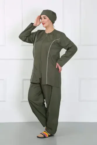 Plus Size Modest Big Swimsuit Khaki 44010 - BÜYÜKBEDENIZ (1)