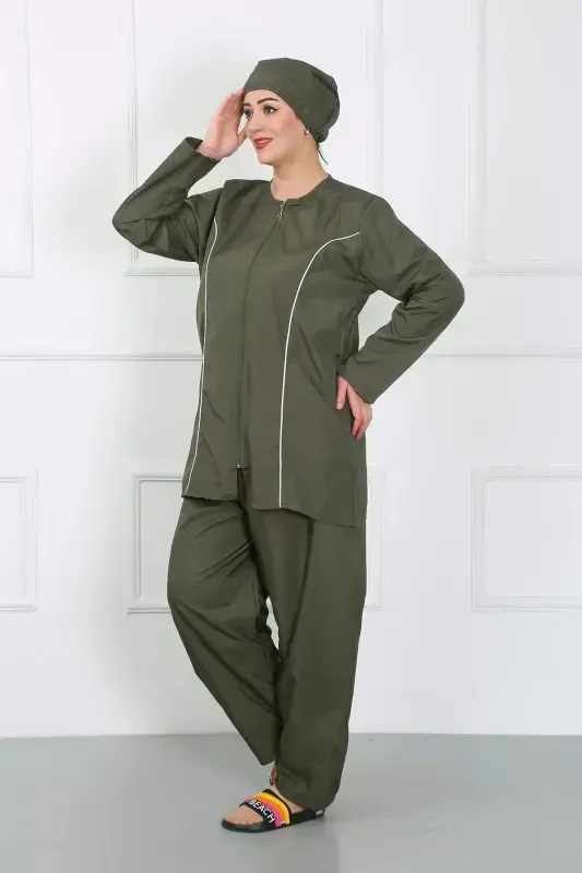 Plus Size Modest Big Swimsuit Khaki 44010 - 2