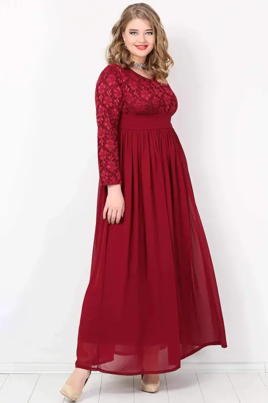 Plus Size Modest Chiffon Stretch Long Evening Dress KL4009T - BÜYÜKBEDENIZ