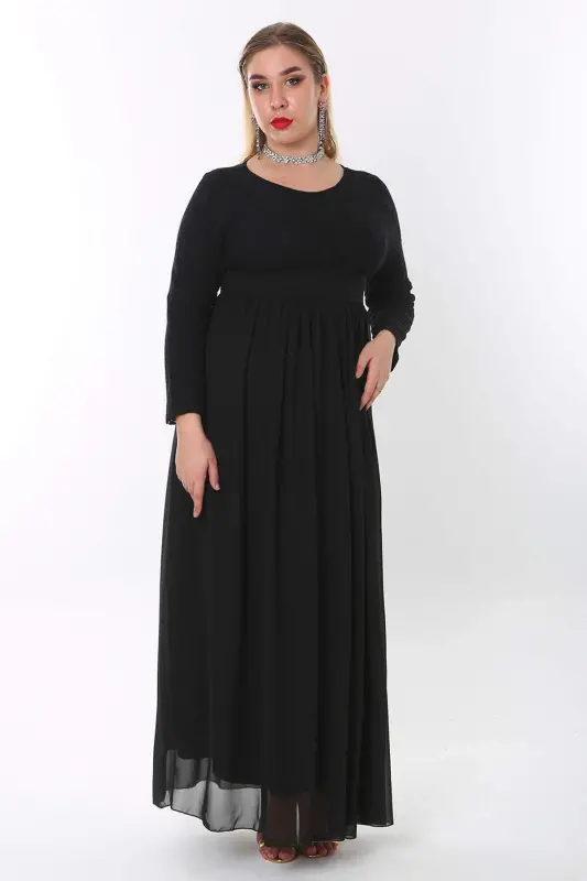 Plus Size Modest Long Chiffon Jersey Maxi Dress KL4009T - BÜYÜKBEDENIZ