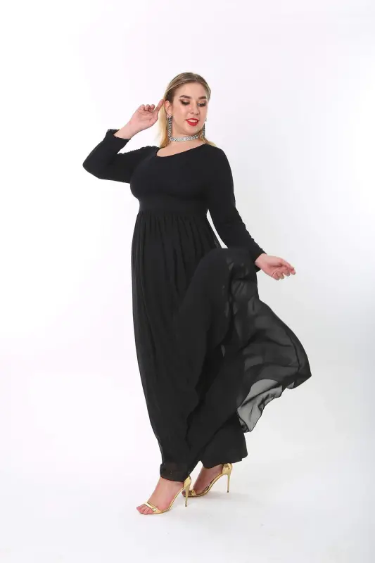 Plus Size Modest Long Chiffon Jersey Maxi Dress KL4009T - 2