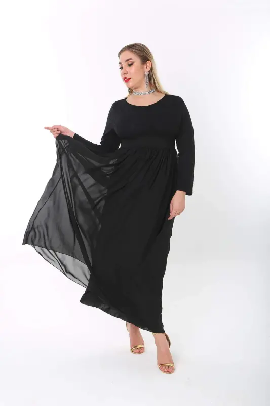 Plus Size Modest Long Chiffon Jersey Maxi Dress KL4009T - 3