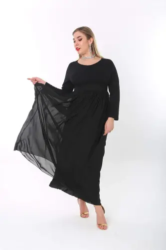 Plus Size Modest Long Chiffon Jersey Maxi Dress KL4009T - 3