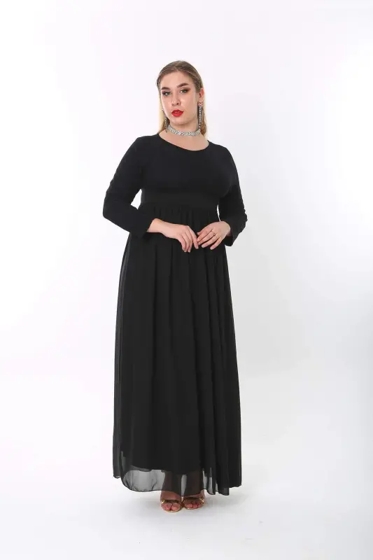 Plus Size Modest Long Chiffon Jersey Maxi Dress KL4009T - 4