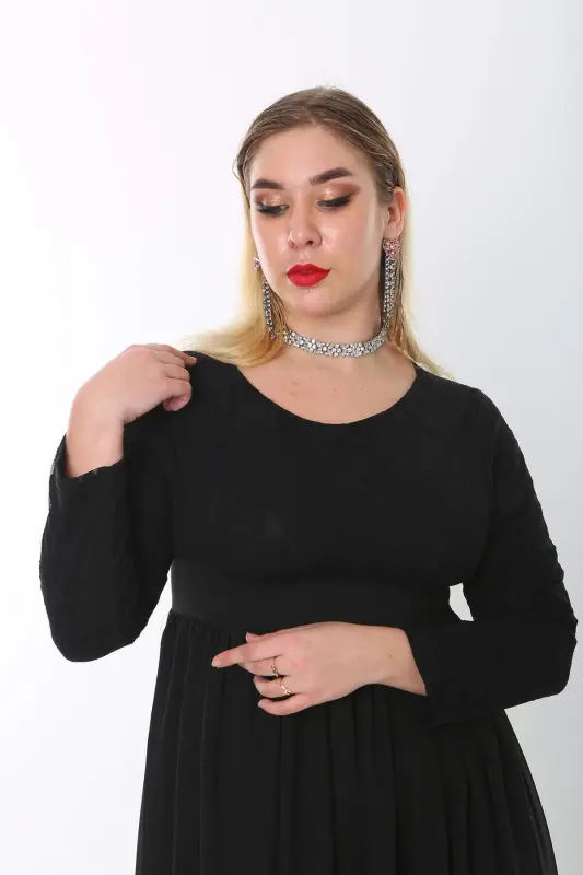 Plus Size Modest Long Chiffon Jersey Maxi Dress KL4009T - 7