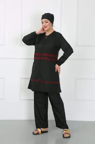Plus Size Modest Swimsuit Black 44025 - BÜYÜKBEDENIZ (1)