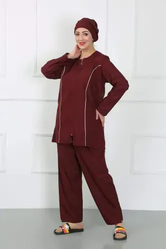 Plus Size Modest Swimsuit Burgundy 44010 - 1