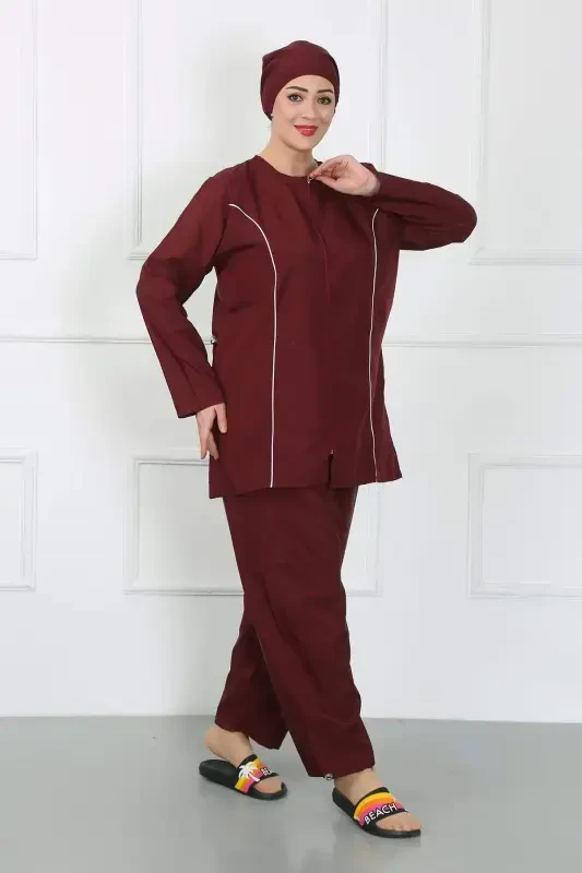 Plus Size Modest Swimsuit Burgundy 44010 - 4