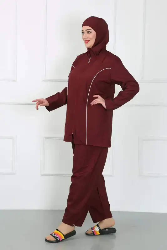 Plus Size Modest Swimsuit Burgundy 44010 - 5