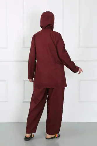 Plus Size Modest Swimsuit Burgundy 44010 - BÜYÜKBEDENIZ (1)