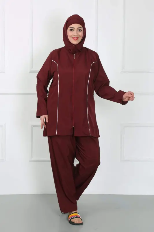 Plus Size Modest Swimsuit Burgundy 44010 - 3