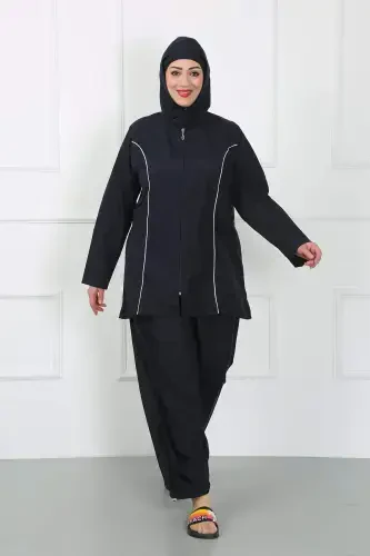 Plus Size Modest Swimsuit Navy Blue 44010 - BÜYÜKBEDENIZ (1)