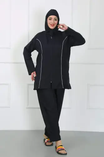 Plus Size Modest Swimsuit Navy Blue 44010 - 4