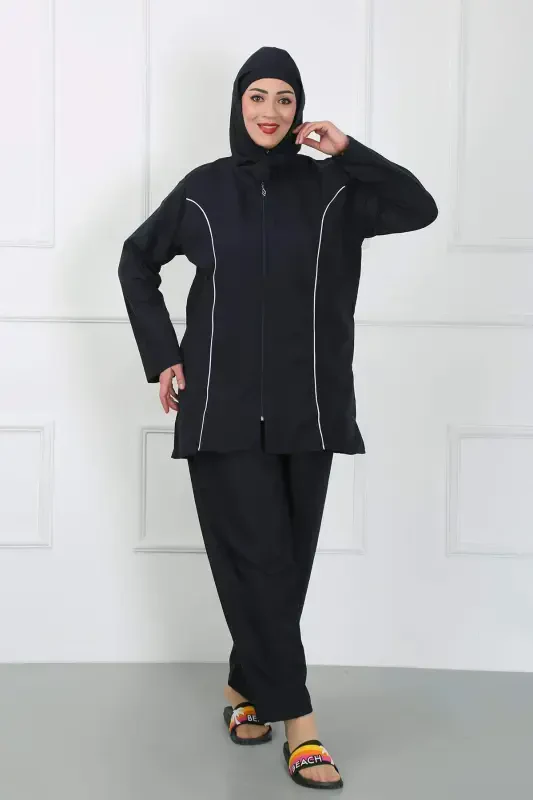 Plus Size Modest Swimsuit Navy Blue 44010 - 4