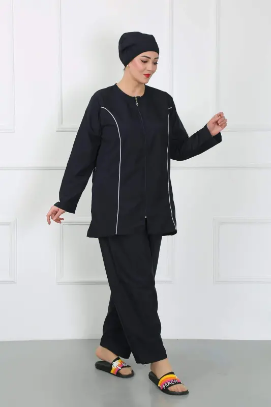 Plus Size Modest Swimsuit Navy Blue 44010 - 3
