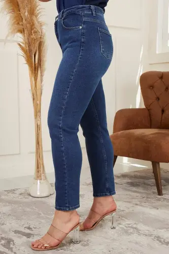 Plus Size Mom Jeans Blue Pants - 3