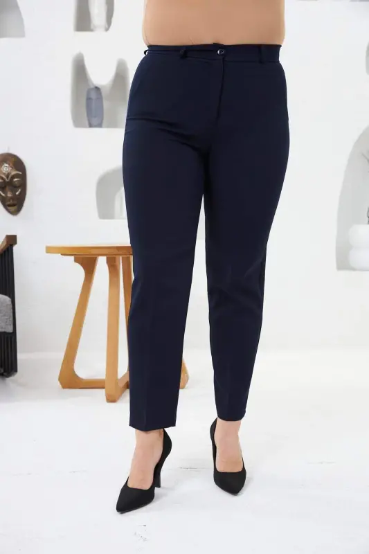 Plus Size Navy Blue Fabric Pants - 1