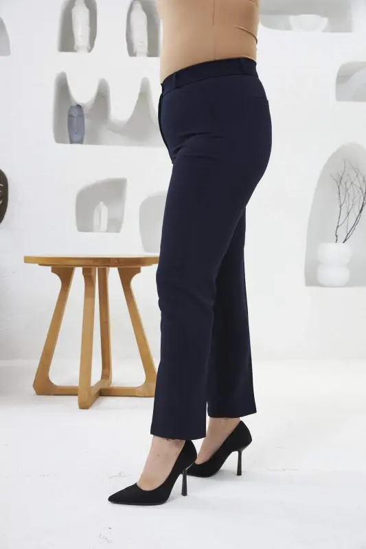 Plus Size Navy Blue Fabric Pants - 2