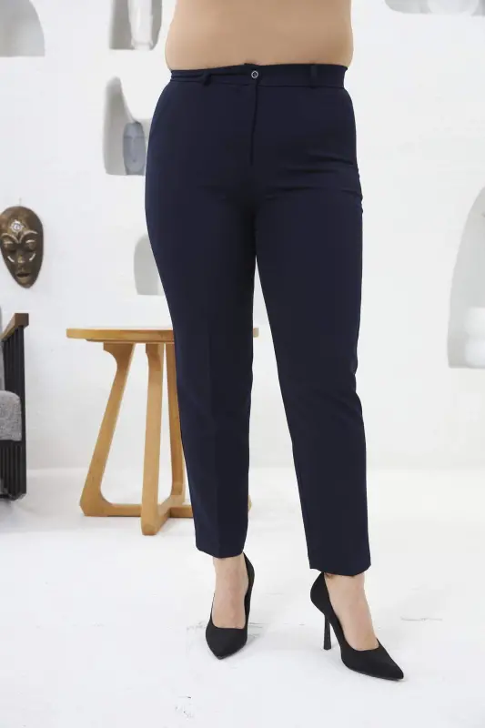 Plus Size Navy Blue Fabric Pants - 3