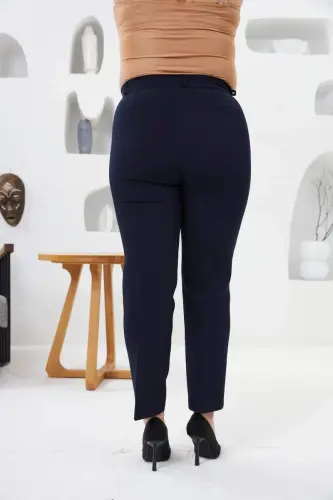 Plus Size Navy Blue Fabric Pants - 4