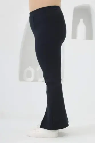 Plus Size Navy Blue Leggings with Slit Detail on Hem - BÜYÜKBEDENIZ (1)