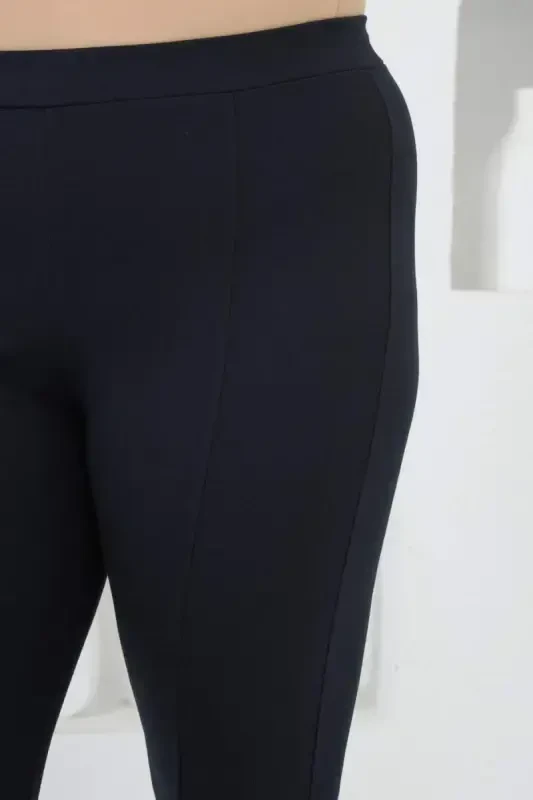 Plus Size Navy Blue Leggings with Slit Detail on Hem - 5