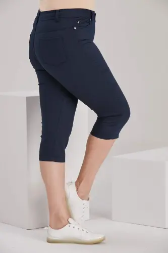Plus Size Navy Cotton Capri - BÜYÜKBEDENIZ (1)