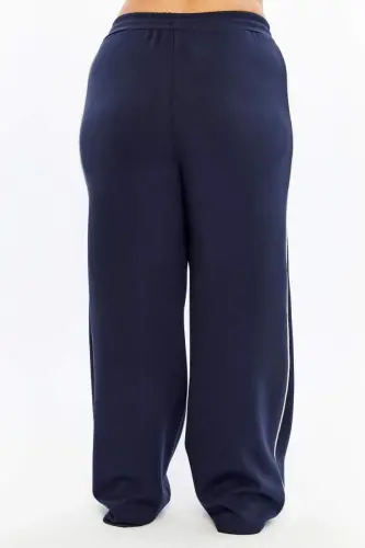 Plus Size Navy Sweatpants with Elastic Waist and Double Stripes on the Sides - 5