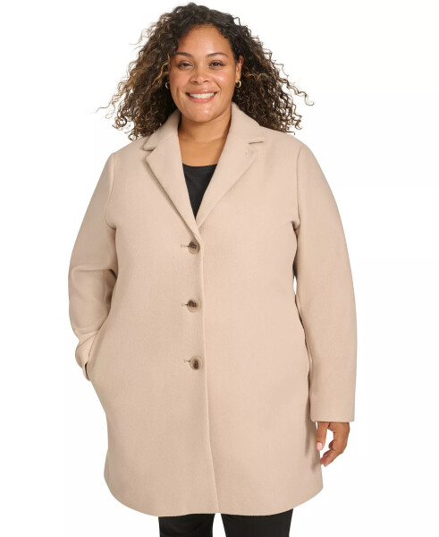 Plus Size Notched-Collar Single-Breasted Coat Red Beige Melange - 1