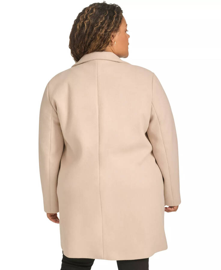 Plus Size Notched-Collar Single-Breasted Coat Red Beige Melange - 2