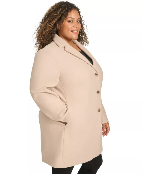 Plus Size Notched-Collar Single-Breasted Coat Red Beige Melange - 3